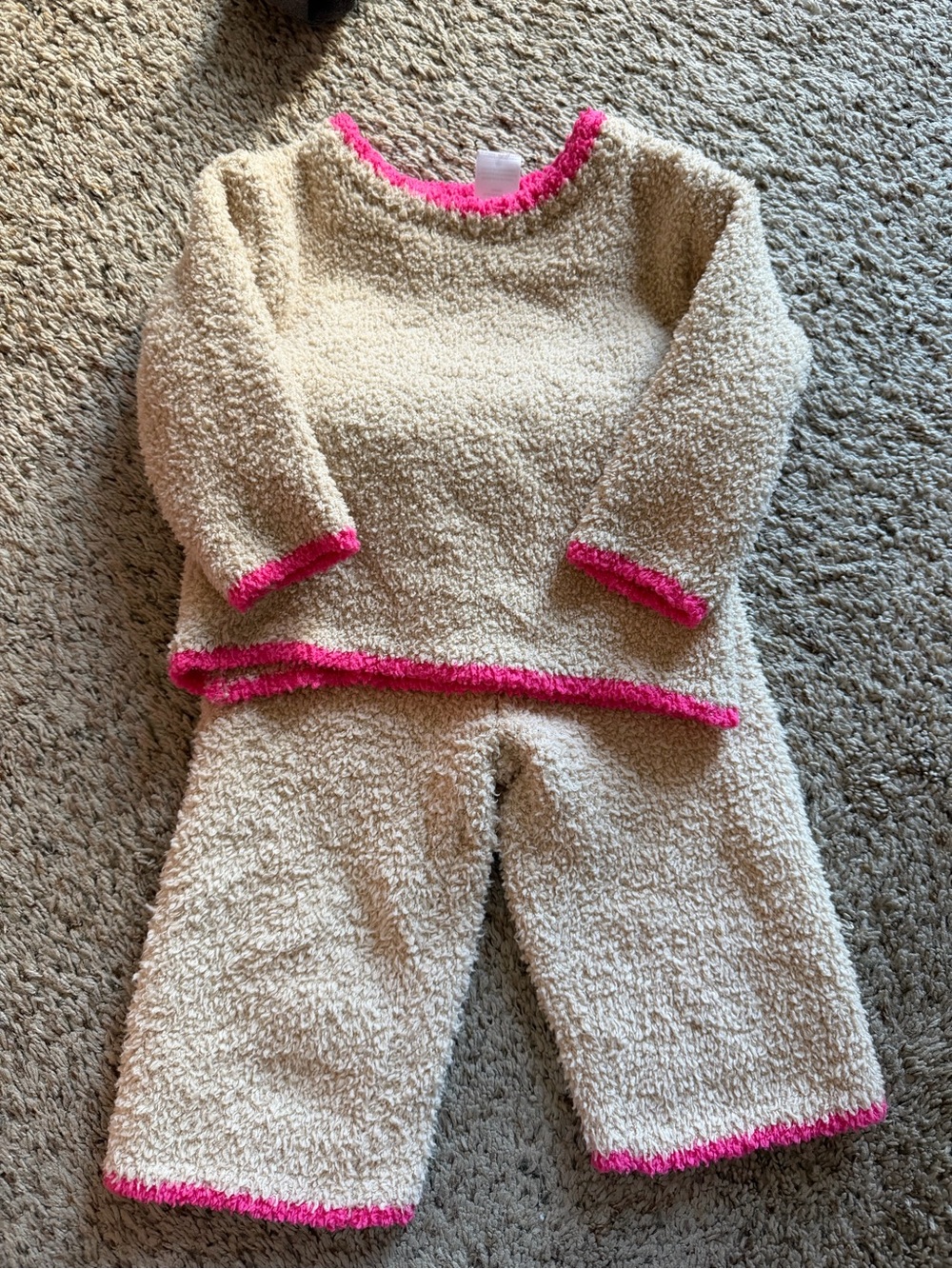 Cozy Cream Kids matching Set with Pink Trim